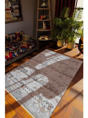 10 Post Online Klasik Gri Dijital Baskı Halı Kaydırmaz Ince Yıkanabilir