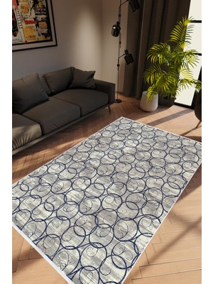 10 Post Online Salon Halısı Modern Geometrik Lacivert Krem Mavi Kaydırmaz Kesme Yıkanabilir Ince Halı Tüysüz Kilim