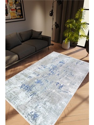 10 Post Online Salon Halısı Doku Eskitme Gri Mavi Kaydırmaz Kesme Yıkanabilir Ince Halı Tüysüz Kilim