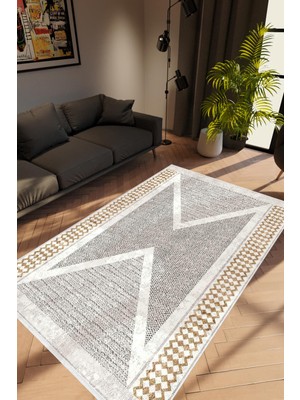 10 Post Online Salon Halısı Modern Geometrik Gri Kaydırmaz Kesme Yıkanabilir Ince Halı Tüysüz Kilim