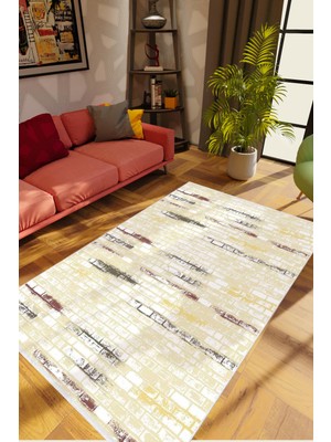 10 Post Online Salon Halısı Taş Mermer Tuğla Desen Bej Beyaz Sarı Gri Kaydırmaz Yıkanabilir Ince Halı Tüysüz Kilim