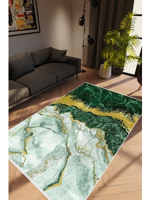 10 Post Online Salon Halısı Gold Taş Mermer Modern Yeşil Gri Altın Kaydırmaz Yıkanabilir Ince Halı Tüysüz Kilim