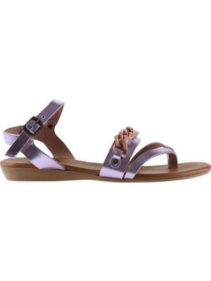Bueno Shoes Pudra Parlak Deri Kadın Düz Sandalet