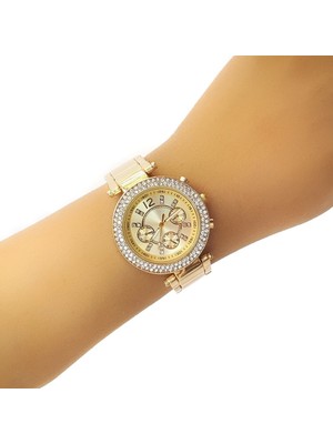 Spectrum Taşlı Metal Kasa Kordon Altın Sarı Kadın Kol Saati CHBS512