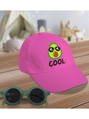 BK Kids Cool Tasarımlı Pembe Cotton Çocuk Şapkası ve Yeşil Çocuk Güneş Gözlüğü Hediye Seti