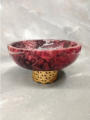 X Mermer Pirinç Ayaklı  Mermer Sunum Tabağı