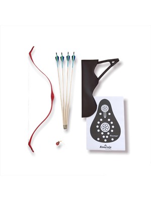 Geleneksel Okçuluk Başlangıç Genç Ok Yay Seti Kırmızı (4 Ok+ Zihgir+ Tirkeş +Hedef)