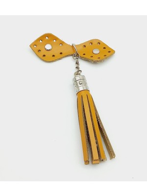 Angel Çanta Aksesuar  Deri Hardal Cluch Püskül Gümüş Metalli