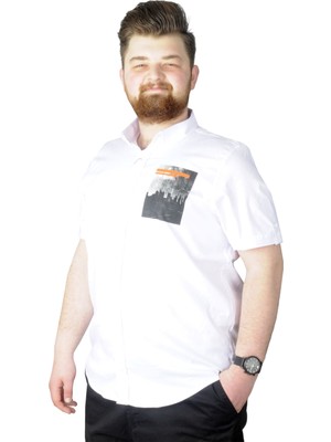 Modexl Büyük Beden Gömlek Baskılı City 22367 Beyaz
