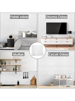 Renkli Duvarlar Kendinden Yapışkanlı Sünger Beyaz Tuğla Duvar Paneli 70x77 cm 6 Adet