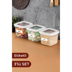 Etiketli Foly Kare Erzak Saklama Kabı 3'lü Set Küçük Boy 0,55 Litre Beyaz
