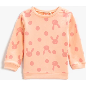 Puantiyeli Sweatshirt Bisiklet Yaka Uzun Kollu Pamuklu