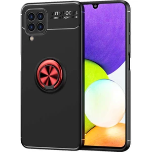 Tekno Grup Samsung Galaxy M32 Kılıf Ultra Korumalı Yüzüklü Manyetik Ravel Silikon + Cam Ekran Koruyucu