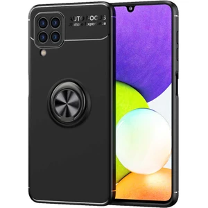 Tekno Grup Samsung Galaxy M32 Kılıf Ultra Korumalı Yüzüklü Manyetik Ravel Silikon + Tam Kaplayan 5d Ekran Koruyucu