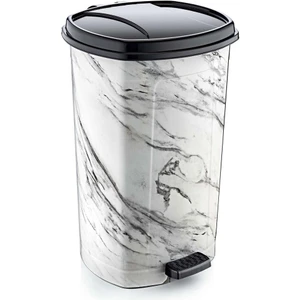 +1 Pedal ile Beyaz Mermer Desenli 20 Litre Içi Çıkabilen Büyükboy Pedallı Çöp Kovası Ø33 H:40