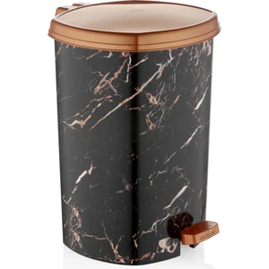 +1 Pedal ile Siyah Mermer Desenli 20 Litre Içi Çıkabilen Büyükboy Pedallı Çöp Kovası Ø33 H:40