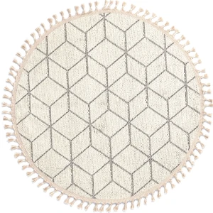 Cool Halı Bukle 1407 Beyaz Hav Toz Vermez Hasır Dokulu Bukle Örgü Modern Desen Yuvarlak Halı