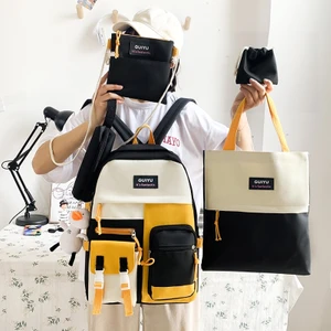 6 Parça Kawaii Kadın Okul Sırt Çantası Kanvas Omuz Çantası Çanta Kalem Çantası Seti (Yurt Dışından)
