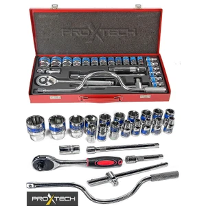 Profesyonel Metal Kutulu 24 Adet/Takım Cırcır Kollu Aracı Set Oto Mekanik Lokma Set