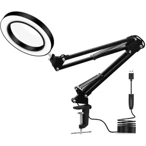 Rekotools-Esnek Masa Büyüteç 5x USB LED Büyüteç 3 Renk Işıklı Büyüteç Lamba Büyüteç Tamir Lehimleme Büyüte.