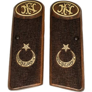 Browning Hp Fn 1922 Uzun Sarı Metal Ay Yıldız Arma Ceviz Ahşap Tabanca Kabzesi