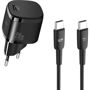 Linktech G826 Supper Silicon Tech 25W Pd Usb-C Şarj Aleti Type-C Kablo Set Siyah