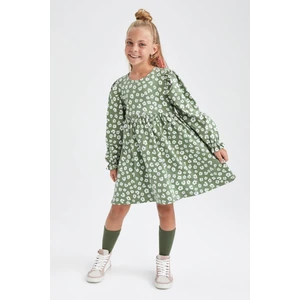 Kız Çocuk Bisiklet Yaka Çiçekli Uzun Kollu Elbise Y5050A622AU