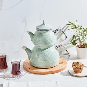 Kristal Yeşil Emaye Midi Çaydanlık Takımı