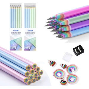 24 Adet Çevre Dostu Ahşap Kurşun Kalem Seti ve  Kalemtıraş - Çok Renkli  (Yurt Dışından)