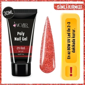 MOZIUR Uv/Led Poly Jel 30ml - (Şeffaf) Simli Kırmızı