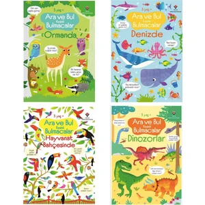 Ara ve Bul Resimli Bulmacalar Ormanda - Denizde - Hayvanat Bahçesinde - Dinozorlar 4 Kitap Set