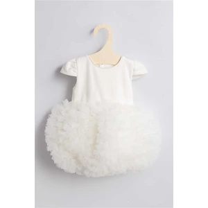 Le Mabelle Beyaz  Kısa Kollu Tütülü Bebek Prenses Elbise - Lina