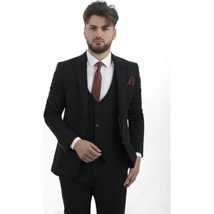 Vito Andolini Siyah Slim Fit Yelekli Erkek Takım Elbise