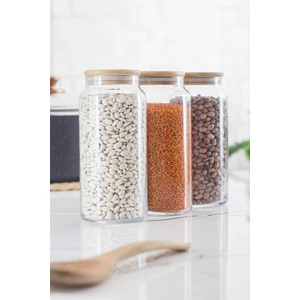EW's Kitchenware Bambu Kapaklı Cam Kavanoz & Erzak Saklama Kabı 1.3 lt Büyük Boy Vakum Kapak