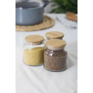 EW's Kitchenware Bambu Kapaklı Cam Kavanoz & Erzak Saklama Kabı 500 ml Küçük Boy Vakum Kapak