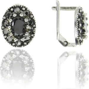 Doğan Silver Doğan Silverkadın Gümüş Markazit ve Onix Taşlı Oval Model Küpe DGN20444