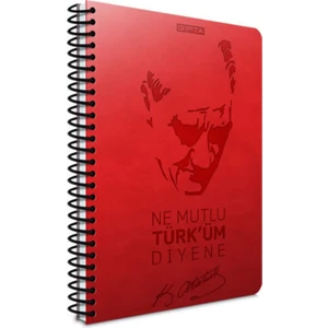 Atatürk Sert Deri Kapak Spiralli Defter A4 120 Yaprak Kareli