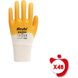 KN250 Sarı Pamuk Nitril Iş Eldiveni 10 Beden 48 Çift