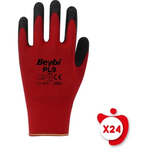 Pl9 Kırmızı-Siyah Poly. Örme Lateks Iş Eldiveni 10 Beden 12 Çift