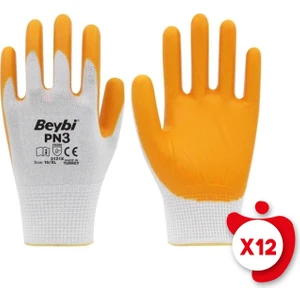 Pn3 Sarı Polyester Örme Nitril Iş Eldiveni 10 Beden 12 Çift