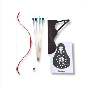 Geleneksel Okçuluk Başlangıç Genç Ok Yay Seti Kırmızı (4 Ok+ Zihgir+ Tirkeş +Hedef)