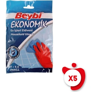 Ekonomik Ev Işleri ve Bulaşık Eldiveni 7-7,5 Beden Kırmızı 5 Adet