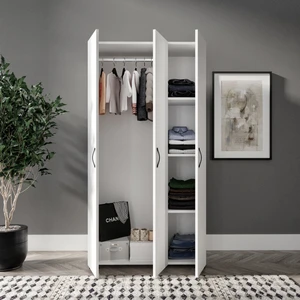 Kzn Home Soft 3 Kapaklı Beyaz Gardırop Elbise Dolabı