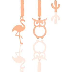 Söğütlü Silver Gümüş Rose Flamingo Baykuş ve Kaktüs Kombin Üçlü  Küpe Seti