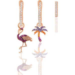 Söğütlü Silver Gümüş Rose Zirkon Taşlı Tropikal Kombin Üçlü Küpe Seti