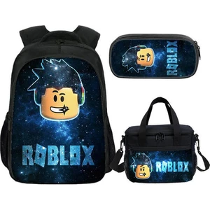 (Siyah Roblox Oyunu Çocuk Sırt Çantası + Yalıtımlı Öğle Yemeği Çantası + Kalem Kutusu) 3 Adet Roblox Sırt Çantası Öğle Yemeği Çanta Kalem Kutusu (Yurt Dışından)
