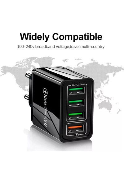 Zuidid Hızlı Şarj Qc 3.0 4 USB Portlu 3.1A - 48W Çoklu Şarj Cihazı