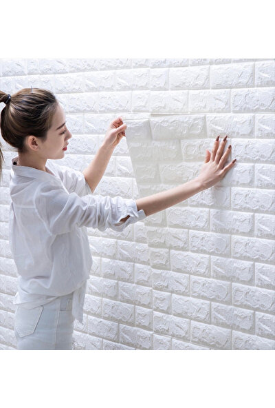 Renkli Duvarlar Kendinden Yapışkanlı Esnek Sünger Tuğla Desen Beyaz Duvar Paneli