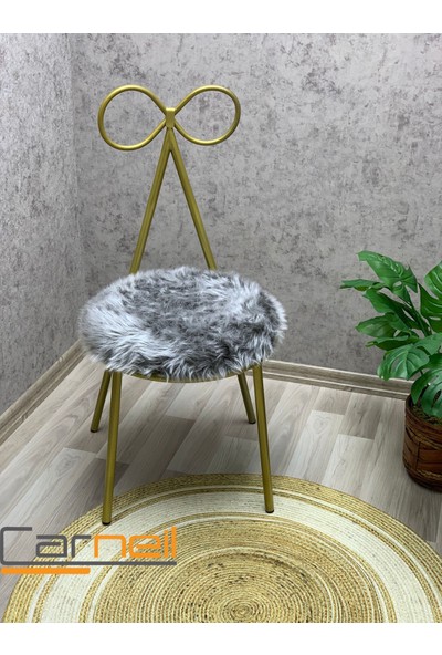 Shelay Design Fiyonk 1 Adet Dekoratif Makyaj Sandalyesi Gold-Antrasit Gri Peluş