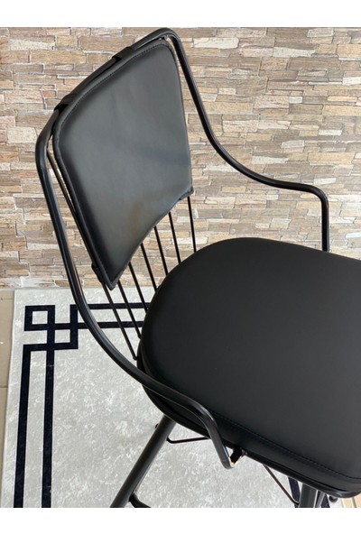 Shelay Design 1ADET 75 cm Siyah Venor Bar,cafe,mutfak Tabure Sandalyesi Deri Döşeme